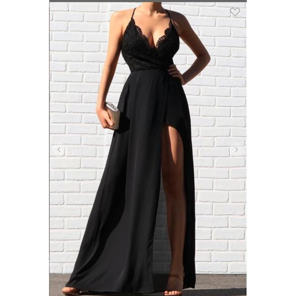 Dress Day Stellar Lace Top Black Sexy Maxi Dress Size Large - Picture 1 of 10